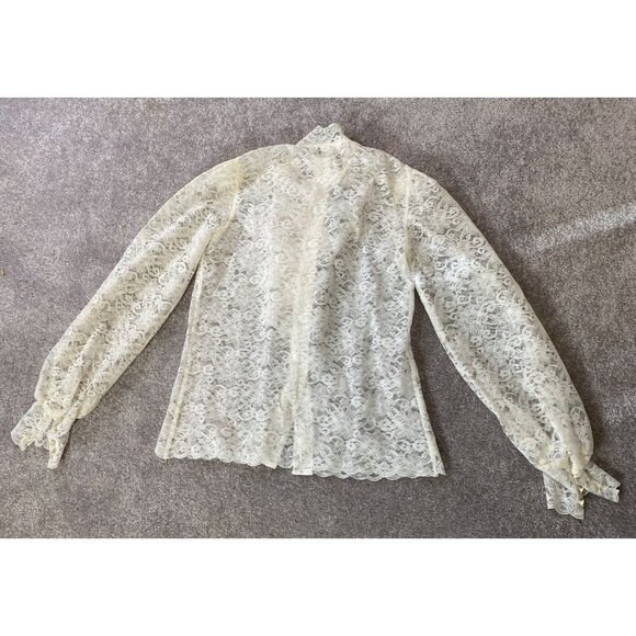 Vintage Alice Stuart Sheer Lace Blouse Ruffles & Long Sleeves Size 8 - Picture 2 of 11